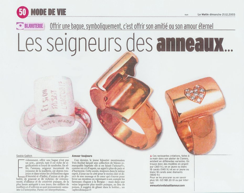 les seigneurs des anneaux - article du matin concernant la collection de bagues et bijoux